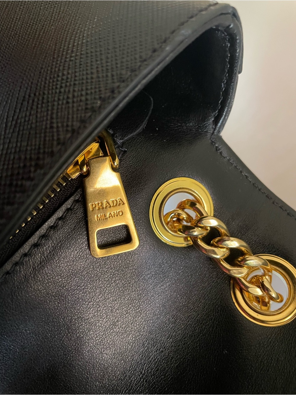 Prada Black Saffiano Leather Chain Shoulder Bag - Picture 10 of 13